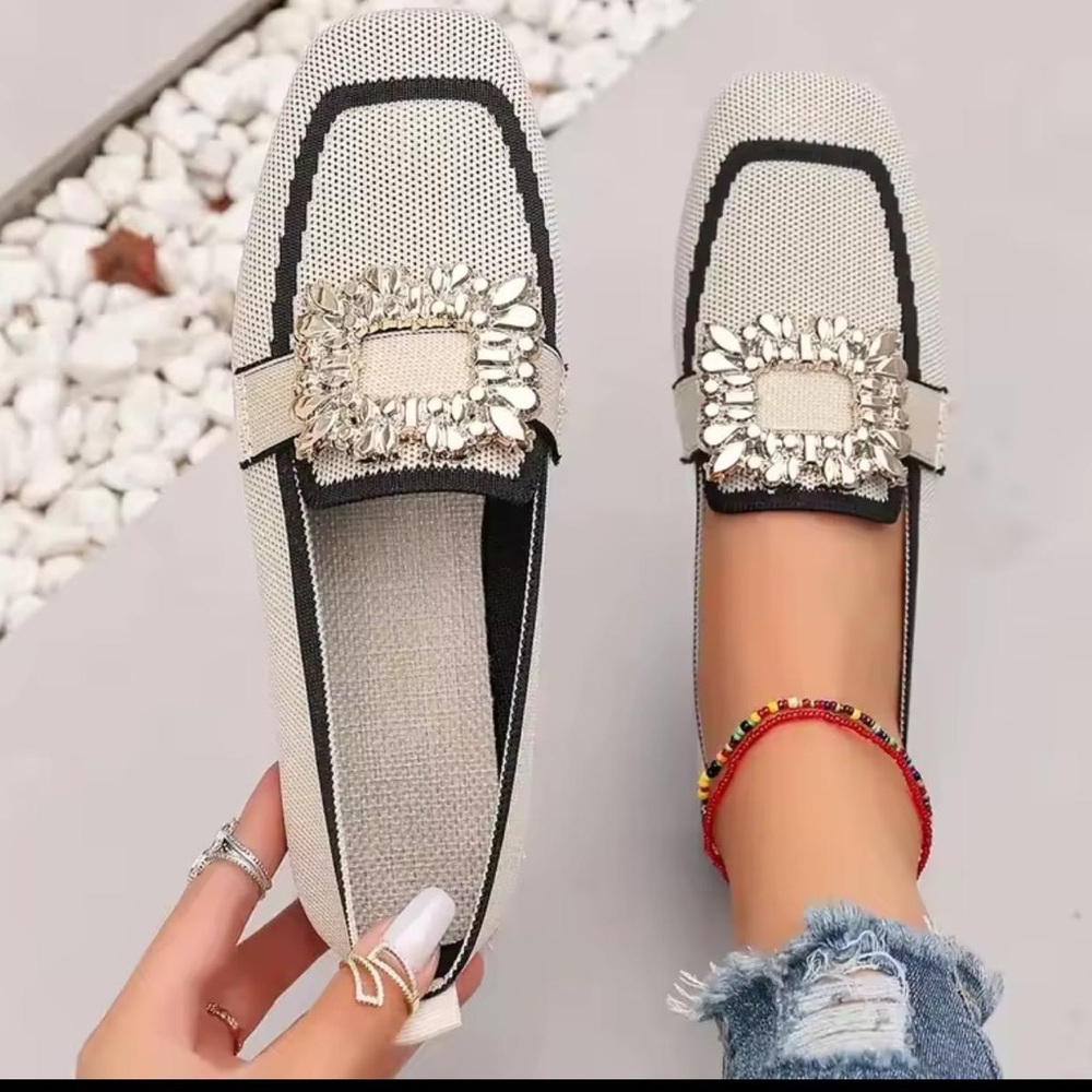 Elegant Cream Loafers with Crystal Embellishment